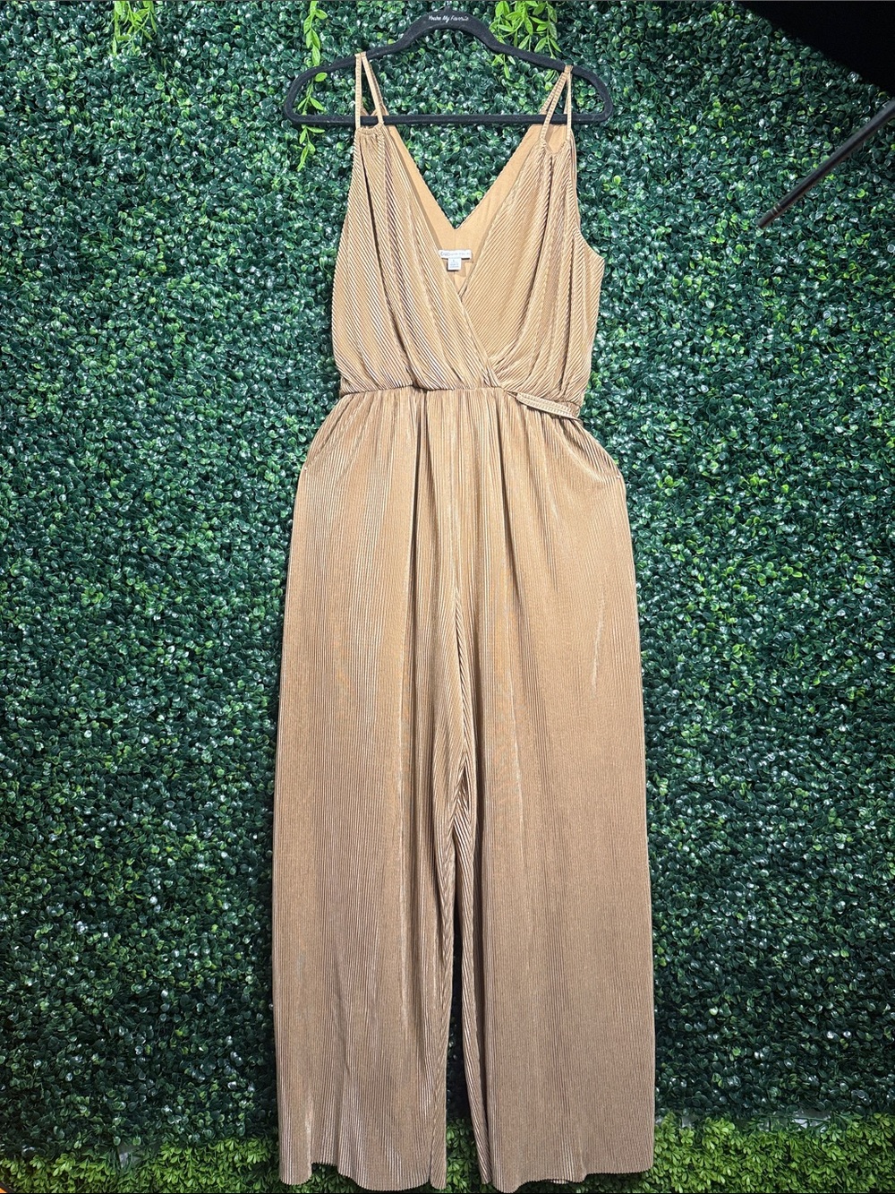 Cato Metallic Gold Pleated Spaghetti-Strap Jumpsuit